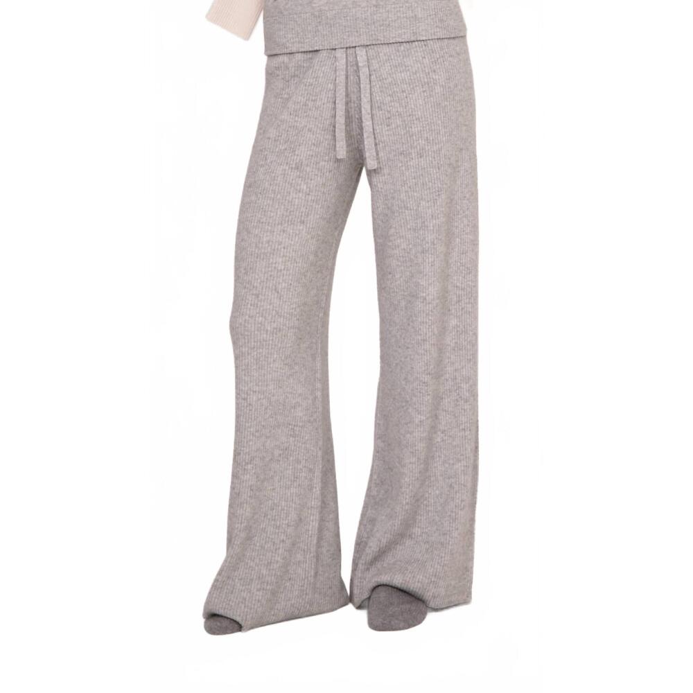 NEW KATHRYN MCCARRON maya ribbed cashmere wide leg pant in gray